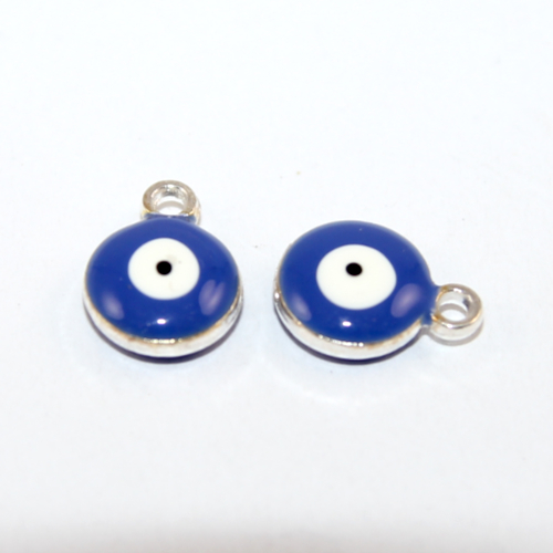 10mm Enamel Evil Eye Charm - Blue & Silver - 2 Pieces