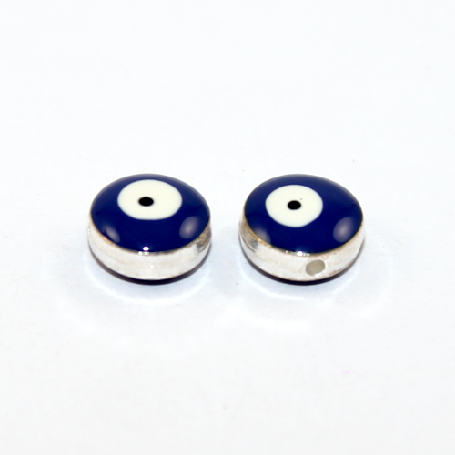 10mm Enamel Evil Eye Bead - Dark Blue & Silver - 2 Pieces