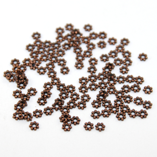 4mm Antique Copper Daisy Spacer Bead - Pack of 100