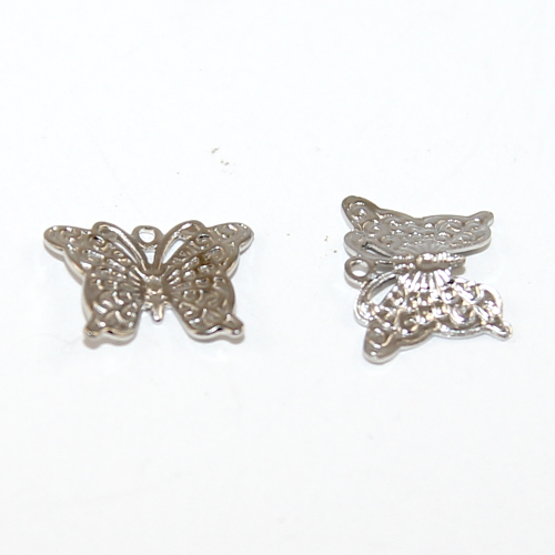 9mm x 12mm Textured Butterfly Copper Charm - Platinum - 2 Pieces