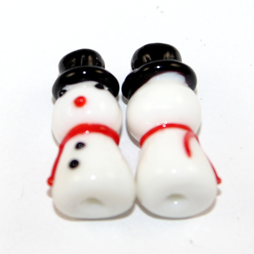  12mm x 27mm Snowman Lampwork Bead - 2 Piece Pack