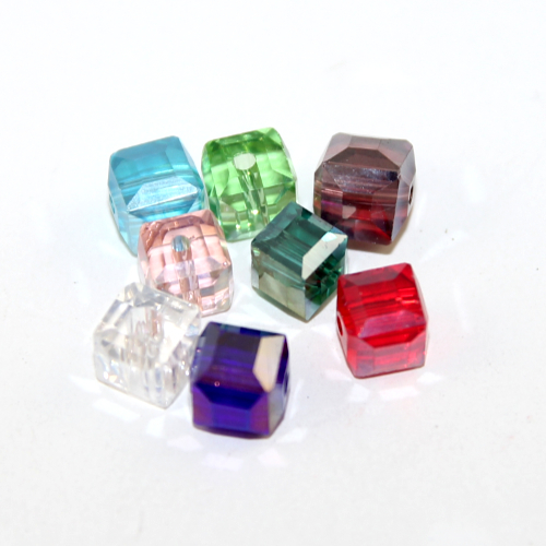 8mm Mixed Colour AB Crystal Cube - 10 Piece Bag