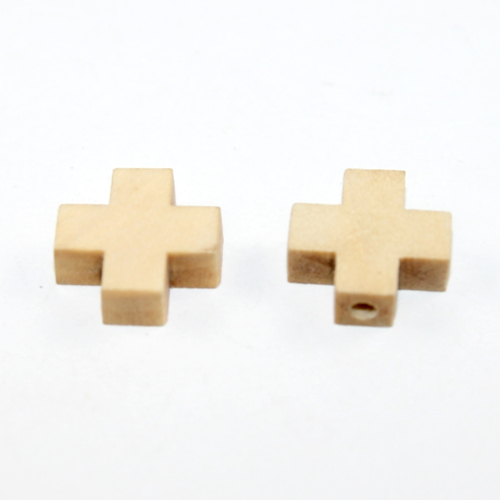 15mm Square Cross Wooden Bead - Natural