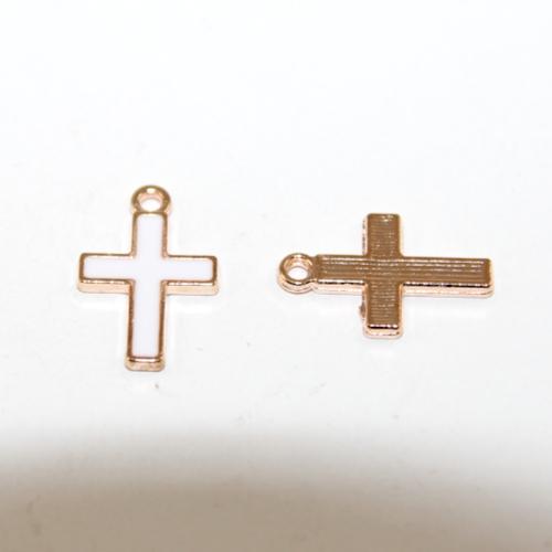10mm x 17mm White Pale Gold Enamel Cross - 2 Pieces