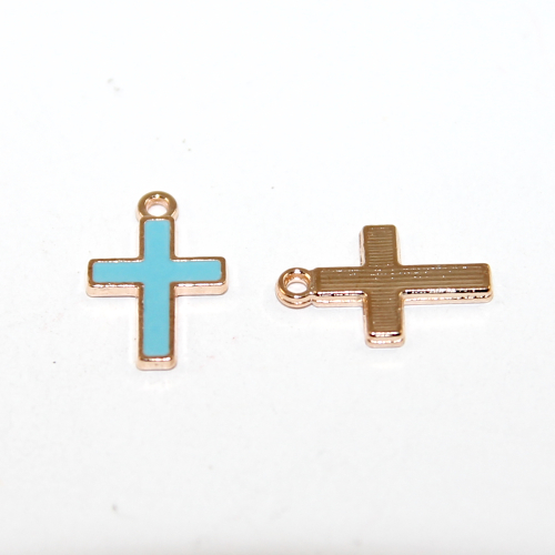 10mm x 17mm Blue Pale Gold Enamel Cross - 2 Pieces