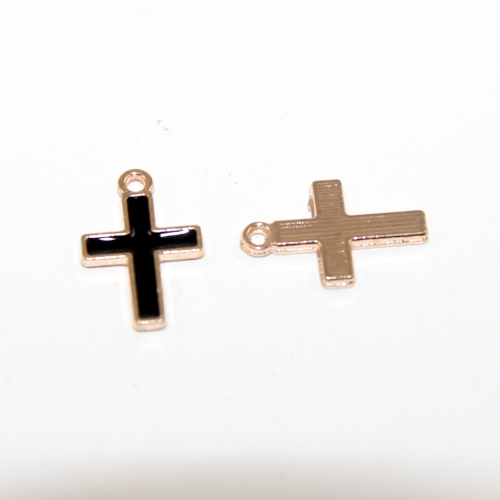 10mm x 17mm Black Pale Gold Enamel Cross - 2 Pieces