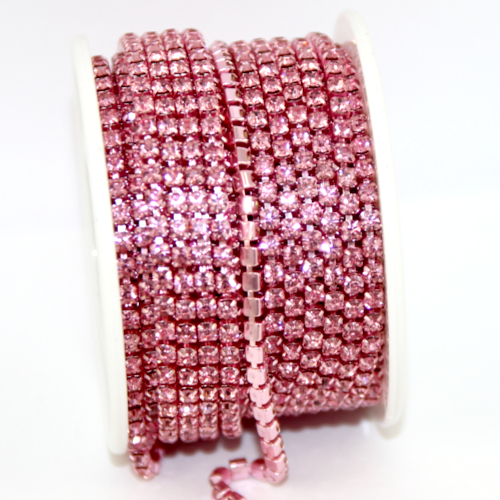 3mm - SS12 Rhinestone Cupchain - Rose with Pink - sold in 10cm increments