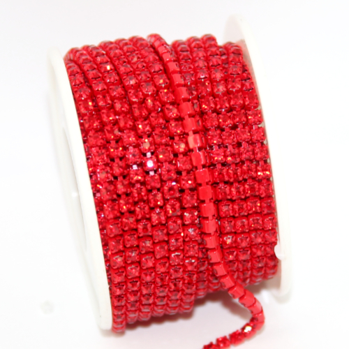 3mm - SS12 Rhinestone Cupchain - Light Siam with Red Coral - sold in 10cm increments