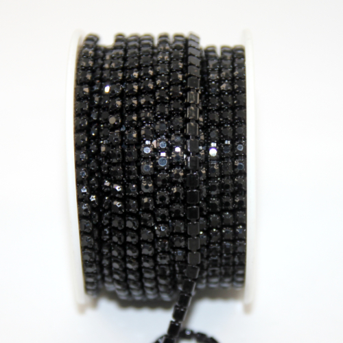 3mm - SS12 Rhinestone Cupchain - Jet with Black - sold in 10cm increments