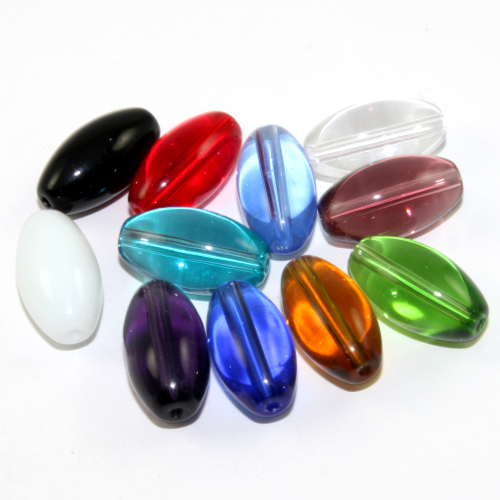 19mm x 10mm Oval Beads - Mixed Colours - 10 Beads