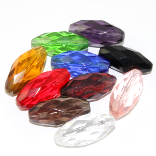 30mm x 14mm Faceted Oval Beads - Mixed Colours - 5 Beads