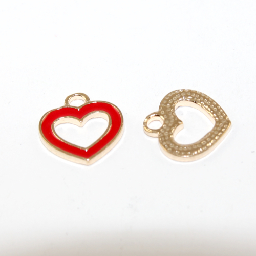 13mm Enamel Heart Charm - Red - 2 Pieces