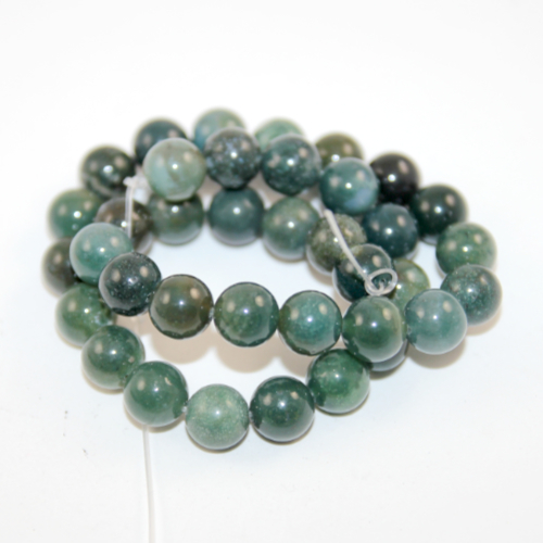 10mm Green Moss Agate Round Beads - 38cm Strand