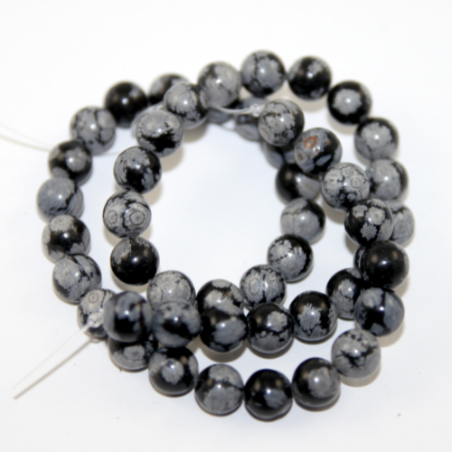 8mm Snowflake Obsidian Round Beads - 38cm Strand