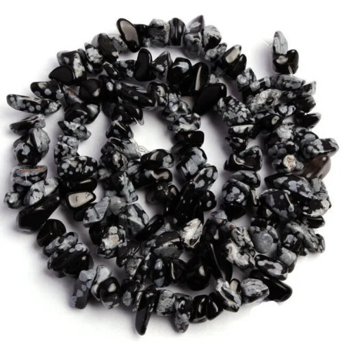 5mm - 8mm Snowlfake Obsidian Stone Chips - 40cm Strand