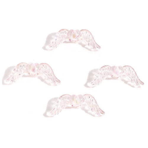 34mm x 14mm Light Pink AB Acrylic Angel Wing Beads - Pack of 10