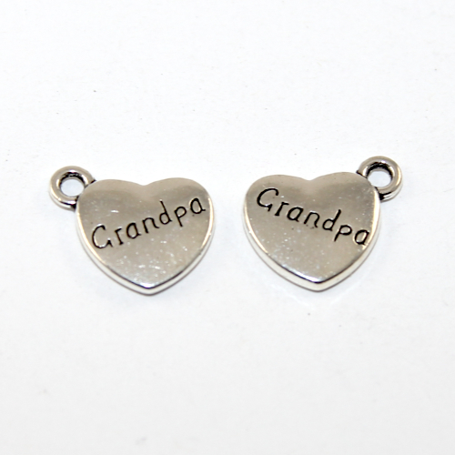 Grandpa Heart Charm - Platinum