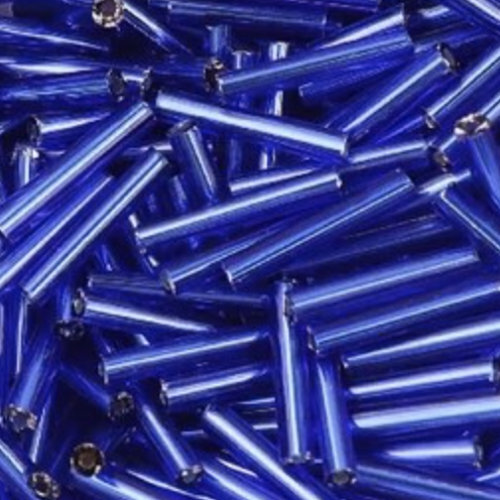 15mm Bugle Bead - Silver Lined Blue - 6gm Bag