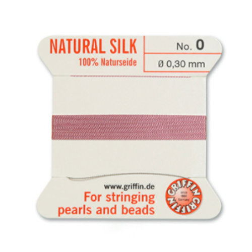 No 0 - 0.30mm - Dark Pink Carded Bead Cord 100% Natural Silk 