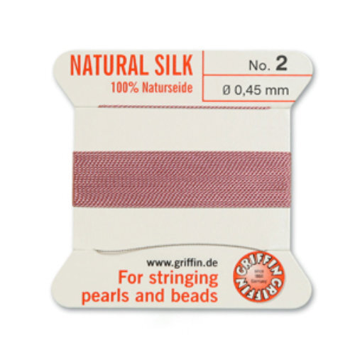 No 2 - 0.45mm - Dark Pink Carded Bead Cord 100% Natural Silk 