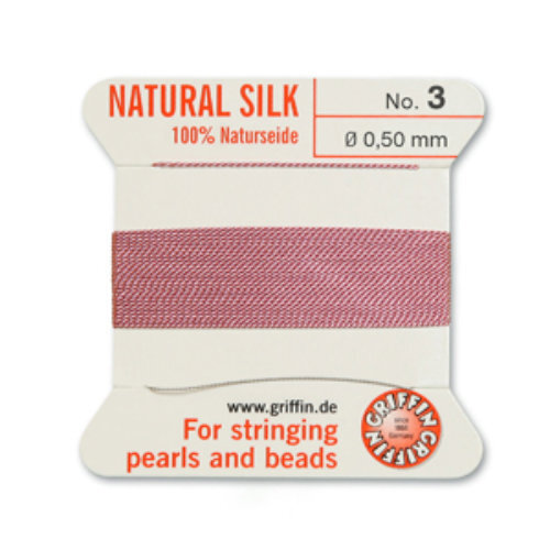 No 3 - 0.50mm - Dark Pink Carded Bead Cord 100% Natural Silk 