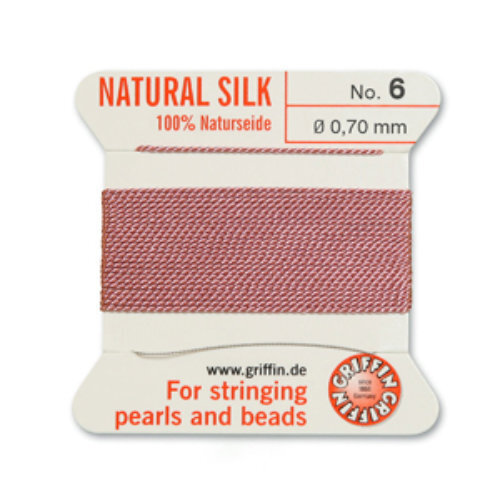 No 6 - 0.70mm - Dark Pink Carded Bead Cord 100% Natural Silk 
