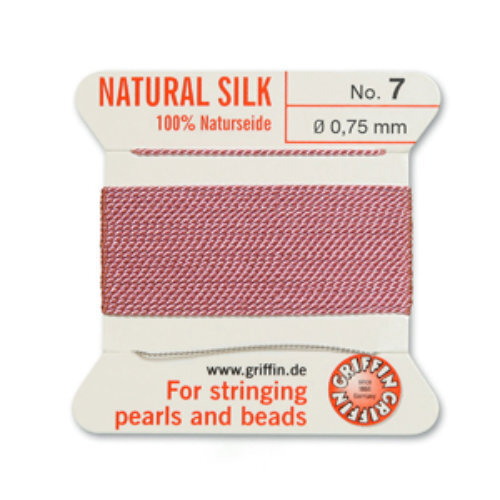 No 7 - 0.75mm - Dark Pink Carded Bead Cord 100% Natural Silk 