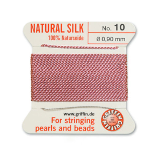 No 10 - 0.90mm - Dark Pink Carded Bead Cord 100% Natural Silk 