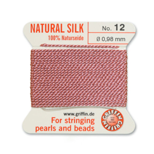 No 12 - 0.98mm - Dark Pink Carded Bead Cord 100% Natural Silk 