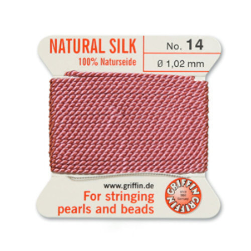 No 14 - 1.02mm - Dark Pink Carded Bead Cord 100% Natural Silk 