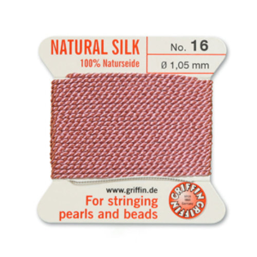 No 16 - 1.05mm - Dark Pink Carded Bead Cord 100% Natural Silk 
