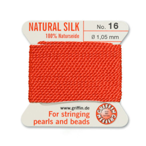No 16 - 1.05mm - Coral Carded Bead Cord 100% Natural Silk 