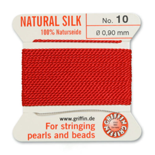 No 10 - 0.90mm - Red Carded Bead Cord 100% Natural Silk 