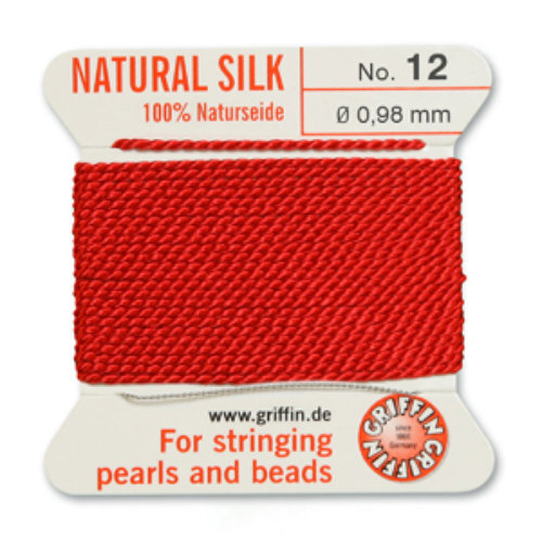 No 12 - 0.98mm - Red Carded Bead Cord 100% Natural Silk 