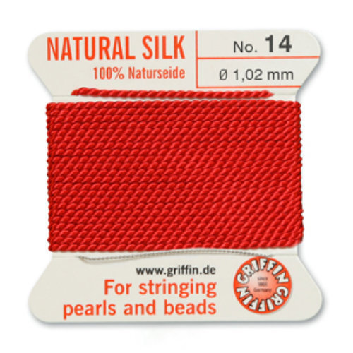No 14 - 1.02mm - Red Carded Bead Cord 100% Natural Silk 