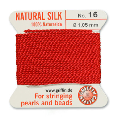 No 16 - 1.05mm - Red Carded Bead Cord 100% Natural Silk 