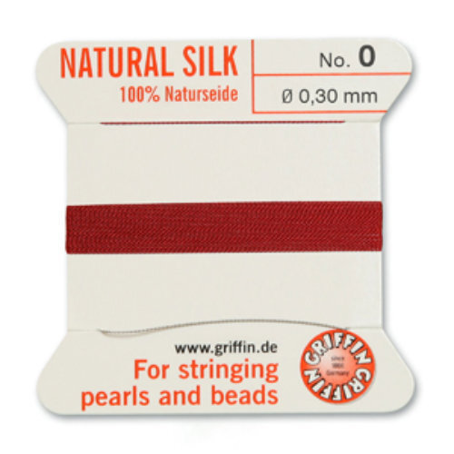 No 0 - 0.30mm - Garnet Carded Bead Cord 100% Natural Silk 
