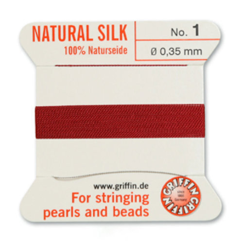 No 1 - 0.35mm - Garnet Carded Bead Cord 100% Natural Silk 