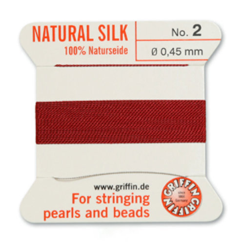 No 2 - 0.45mm - Garnet Carded Bead Cord 100% Natural Silk 