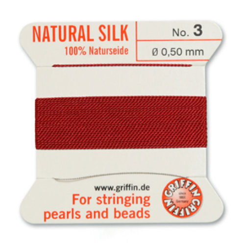 No 3 - 0.50mm - Garnet Carded Bead Cord 100% Natural Silk 