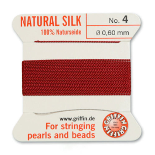 No 4 - 0.60mm - Garnet Carded Bead Cord 100% Natural Silk 