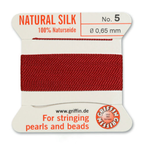 No 5 - 0.65mm - Garnet Carded Bead Cord 100% Natural Silk 