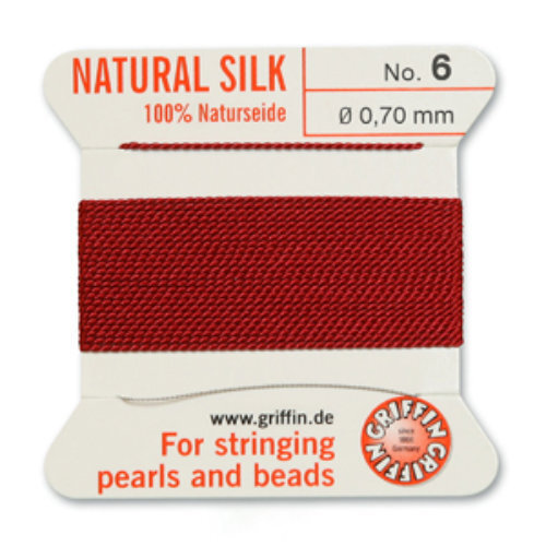 No 6 - 0.70mm - Garnet Carded Bead Cord 100% Natural Silk 