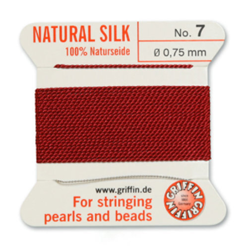 No 7 - 0.75mm - Garnet Carded Bead Cord 100% Natural Silk 