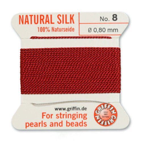 No 8 - 0.80mm - Garnet Carded Bead Cord 100% Natural Silk 