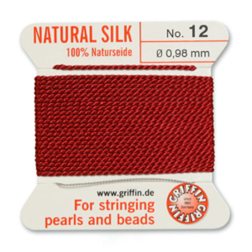 No 12 - 0.98mm - Garnet Carded Bead Cord 100% Natural Silk 