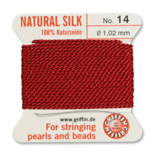No 14 - 1.02mm - Garnet Carded Bead Cord 100% Natural Silk 