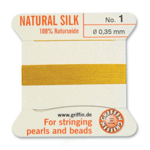 No 1 - 0.35mm - Yellow Carded Bead Cord 100% Natural Silk 