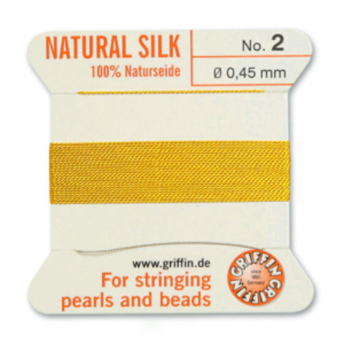 No 2 - 0.45mm - Yellow Carded Bead Cord 100% Natural Silk 