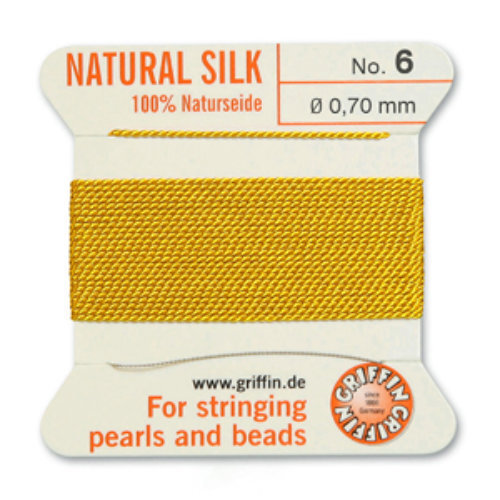 No 6 - 0.70mm - Yellow Carded Bead Cord 100% Natural Silk 